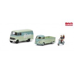 SCHUCO 452671700 SET "VESPA" (MB L319 Fourgon, VW T1 pick up, 1 Vespa avec 2 figurines) (1/87)