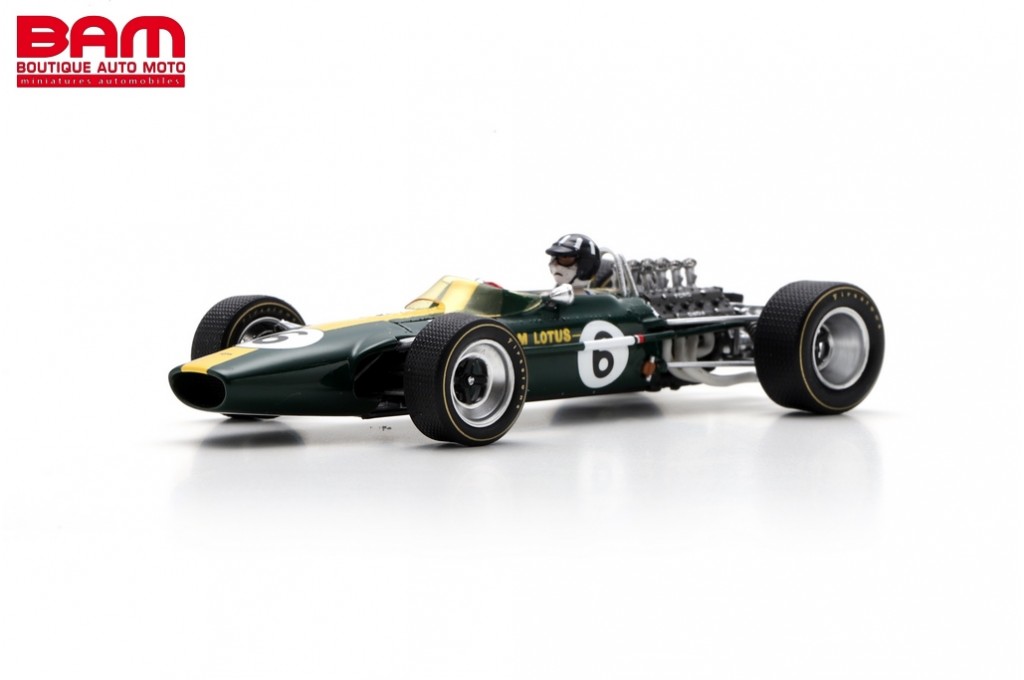 SPARK 1/43 – Lotus 49 GP Grande-Bretagne 1967 – Graham Hill N°6 – Miniature Résine Verte