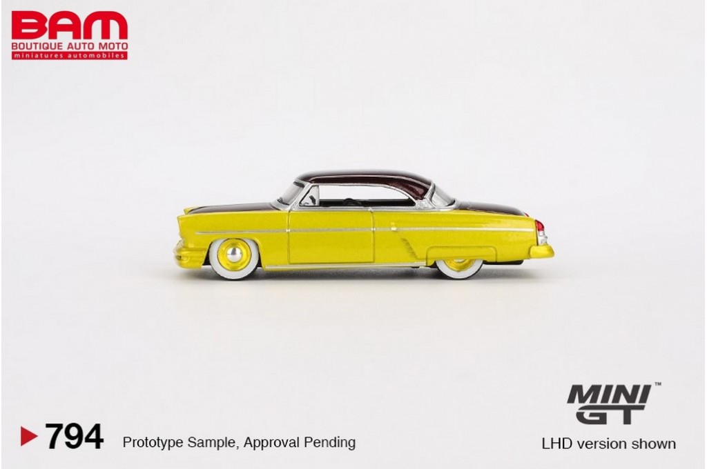 Miniature 1:64 Capri Hot Rod 1954 Jaune Citron - MINI GT - Avec Boîte Et Support - Neuf
