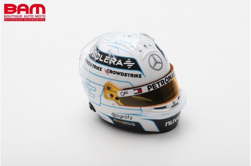 BELL HELMET CASCO HELMET F1 GEORGE RUSSELL F1 TEAM MERCEDES AMG N 63 ABU DHABI GP 2024 - SEE YOU ON TRACK , LEWIS LIGHT BLUE